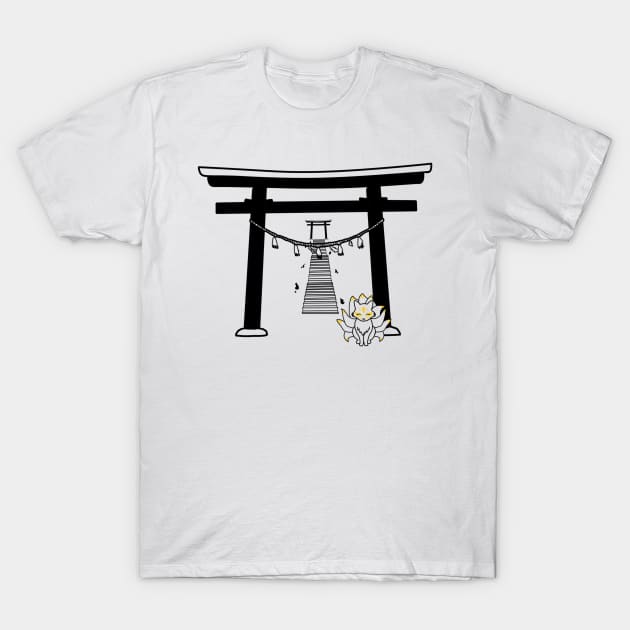 Black Kitsune Shrine Stairs T-Shirt by chillayx